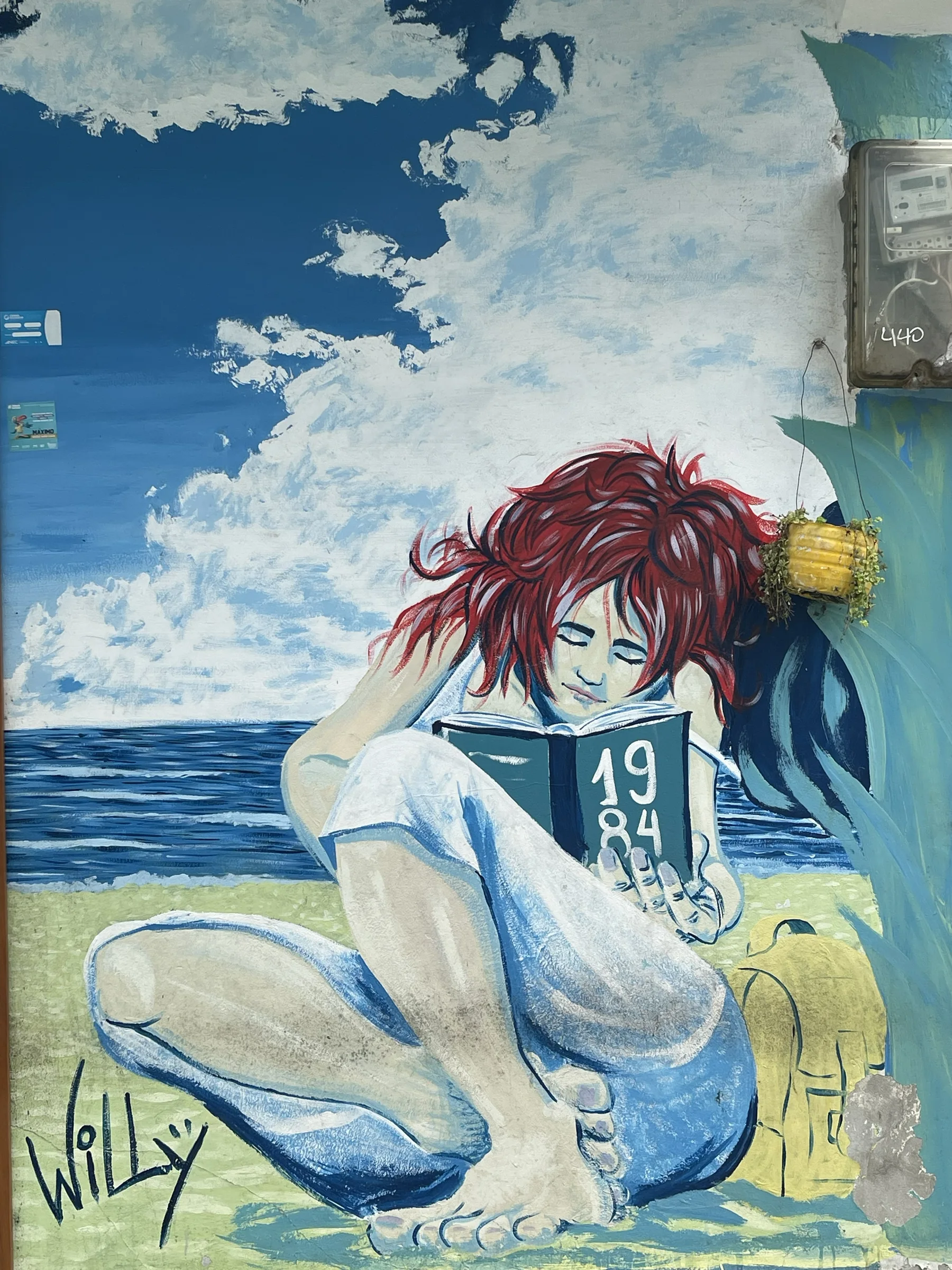 Symbolic artwork of a person facing water, sky, memory, and distance.